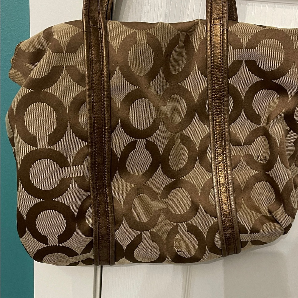 Coach Tan and Brown Signature Tote - Picture 9 of 10